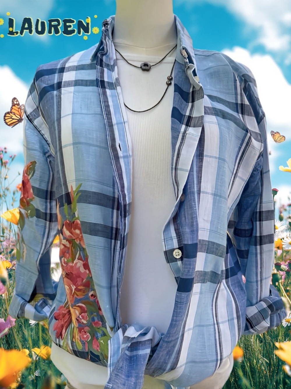 LAUREN BY RALPH LAUREN. 💯 LINEN FLORAL TOP / SHIRT -SP 🌸💙🦋